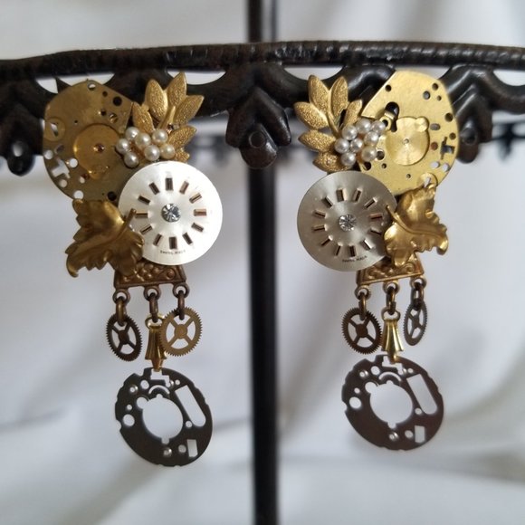 Steampunk Watch Parts Earrings Post Stud Collage Earrings - Picture 2 of 11